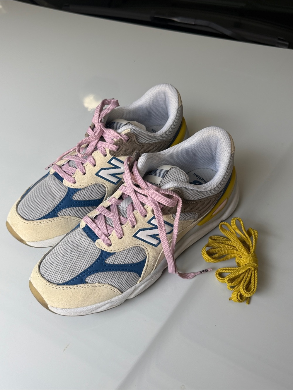 New balance x Reformation women’s x-90 Blue, Pink, Cream & Yellow Sneakers